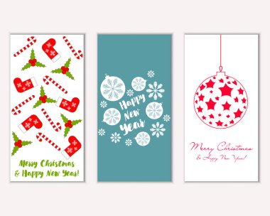Mutlu Noeller ve mutlu yeni yıl tebrik kartları. Vektör çizim     