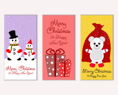 Mutlu Noeller ve mutlu yeni yıl tebrik kartları. Vektör çizim     