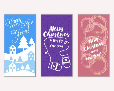 vektör çizim kış tatil tebrik kartları