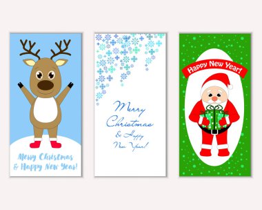 Mutlu Noeller ve mutlu yeni yıl tebrik kartları. Vektör çizim       