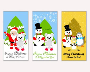 Renkli Noel kartları ile yeni yıl süslemeleri, illüstrasyon vektör