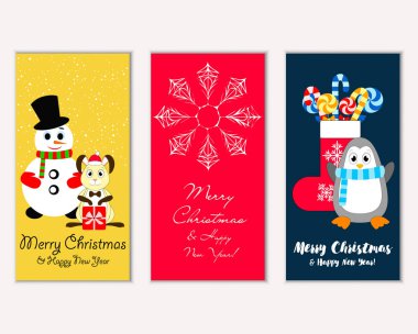 mutlu Noeller ve mutlu yeni yıl tebrik kartları vektör çizim   