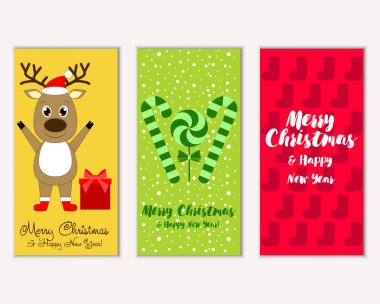 mutlu Noeller ve mutlu yeni yıl tebrik kartları vektör çizim