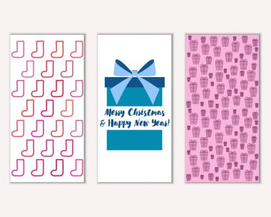 mutlu Noeller ve mutlu yeni yıl tebrik kartları vektör çizim     