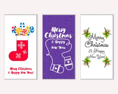 mutlu Noeller ve mutlu yeni yıl tebrik kartları vektör çizim