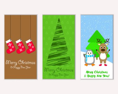 Mutlu Noeller ve mutlu yeni yıl tebrik kartları. Vektör çizim 