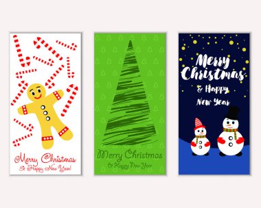 Mutlu Noeller ve mutlu yeni yıl tebrik kartları. Vektör çizim 