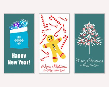 mutlu Noeller ve mutlu yeni yıl tebrik kartları vektör çizim
