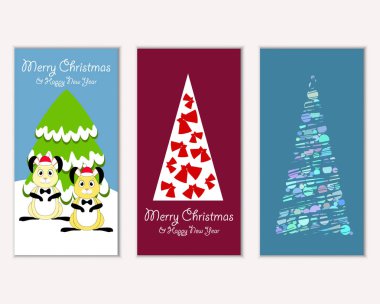 Mutlu Noeller ve mutlu yeni yıl tebrik kartları. Vektör çizim 