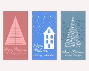 mutlu Noeller ve mutlu yeni yıl tebrik kartları vektör çizim     