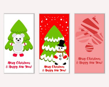 Mutlu Noeller ve mutlu yeni yıl tebrik kartları. Vektör çizim     