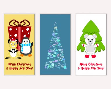 Mutlu Noeller ve mutlu yeni yıl tebrik kartları. Vektör çizim 