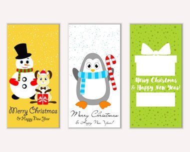 Mutlu Noeller ve mutlu yeni yıl tebrik kartları. Vektör çizim   