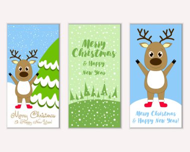 mutlu Noeller ve mutlu yeni yıl tebrik kartları vektör çizim