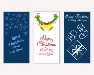 mutlu Noeller ve mutlu yeni yıl tebrik kartları vektör çizim