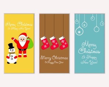 mutlu Noeller ve mutlu yeni yıl tebrik kartları vektör çizim       