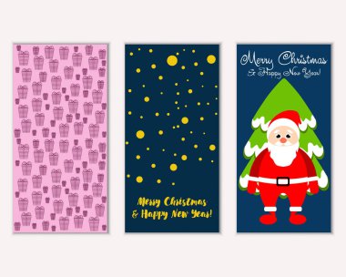 mutlu Noeller ve mutlu yeni yıl tebrik kartları vektör çizim     