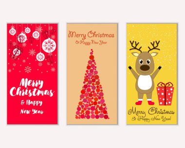 Mutlu Noeller ve mutlu yeni yıl tebrik kartları. Vektör çizim   