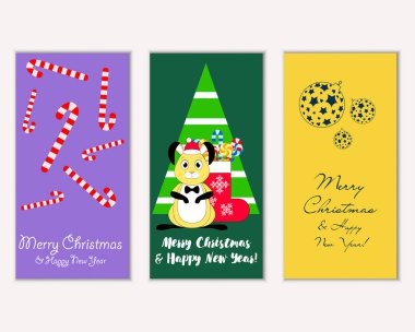 mutlu Noeller ve mutlu yeni yıl tebrik kartları vektör çizim