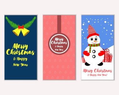 mutlu Noeller ve mutlu yeni yıl tebrik kartları vektör çizim       