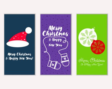 mutlu Noeller ve mutlu yeni yıl tebrik kartları vektör çizim