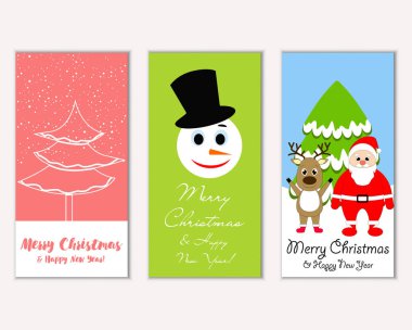 mutlu Noeller ve mutlu yeni yıl tebrik kartları vektör çizim       