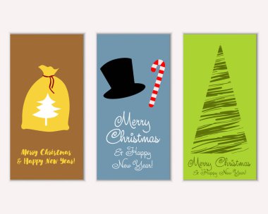 Mutlu Noeller ve mutlu yeni yıl tebrik kartları. Vektör çizim   