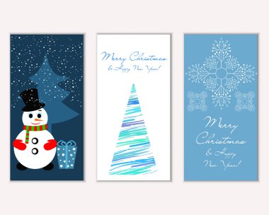 Mutlu Noeller ve mutlu yeni yıl tebrik kartları. Vektör çizim   