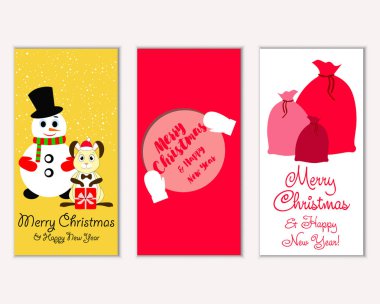 Mutlu Noeller ve mutlu yeni yıl tebrik kartları. Vektör çizim   