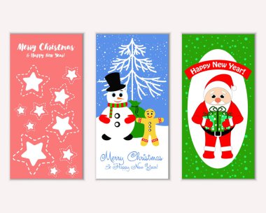 mutlu Noeller ve mutlu yeni yıl tebrik kartları vektör çizim