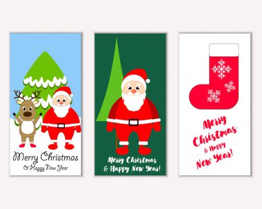 mutlu Noeller ve mutlu yeni yıl tebrik kartları vektör çizim       