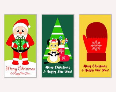 mutlu Noeller ve mutlu yeni yıl tebrik kartları vektör çizim