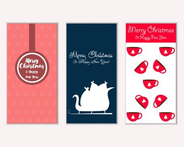 mutlu Noeller ve mutlu yeni yıl tebrik kartları vektör çizim