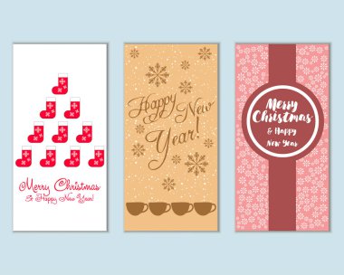 mutlu Noeller ve mutlu yeni yıl tebrik kartları vektör çizim
