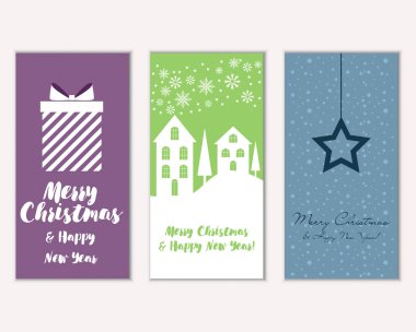 mutlu Noeller ve mutlu yeni yıl tebrik kartları vektör çizim      