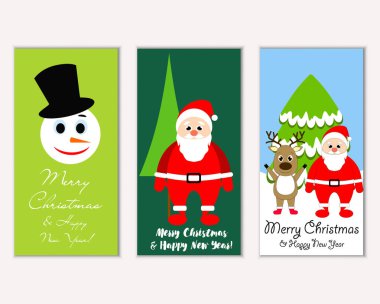 mutlu Noeller ve mutlu yeni yıl tebrik kartları vektör çizim       