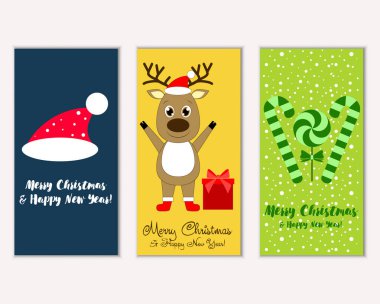 mutlu Noeller ve mutlu yeni yıl tebrik kartları vektör çizim