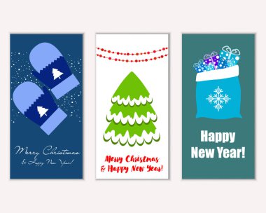 mutlu Noeller ve mutlu yeni yıl tebrik kartları vektör çizim