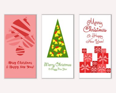 Mutlu Noeller ve mutlu yeni yıl tebrik kartları. Vektör çizim   