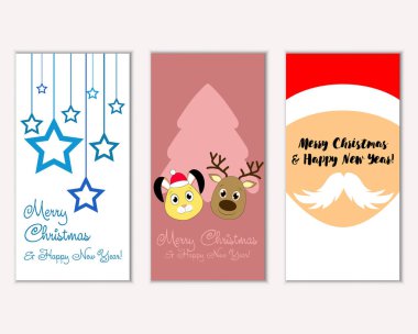 mutlu Noeller ve mutlu yeni yıl tebrik kartları vektör çizim     