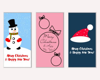 mutlu Noeller ve mutlu yeni yıl tebrik kartları vektör çizim