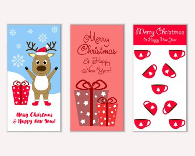 mutlu Noeller ve mutlu yeni yıl tebrik kartları vektör çizim