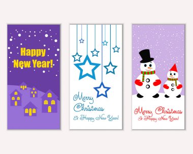 mutlu Noeller ve mutlu yeni yıl tebrik kartları vektör çizim