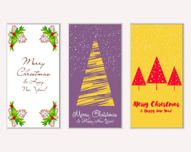Mutlu Noeller ve mutlu yeni yıl tebrik kartları. Vektör çizim     