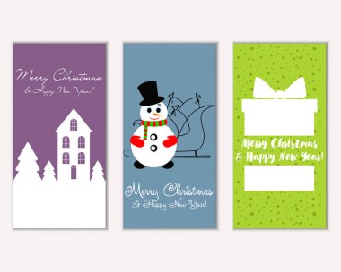 Mutlu Noeller ve mutlu yeni yıl tebrik kartları. Vektör çizim   