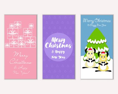 Mutlu Noeller ve mutlu yeni yıl tebrik kartları. Vektör çizim 
