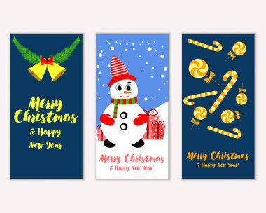 mutlu Noeller ve mutlu yeni yıl tebrik kartları vektör çizim       