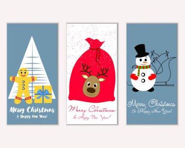 Mutlu Noeller ve mutlu yeni yıl tebrik kartları. Vektör çizim   