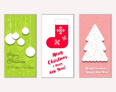 mutlu Noeller ve mutlu yeni yıl tebrik kartları vektör çizim       