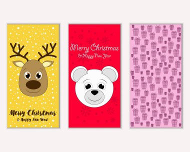 mutlu Noeller ve mutlu yeni yıl tebrik kartları vektör çizim     